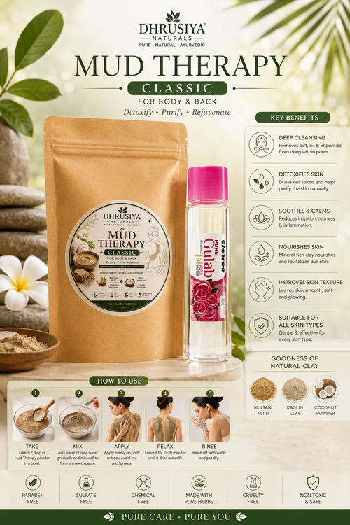 Dhrusiya Naturals Classic Mud Therapy for Body & Back with Pure Gulab Jal – Herbal Body Care