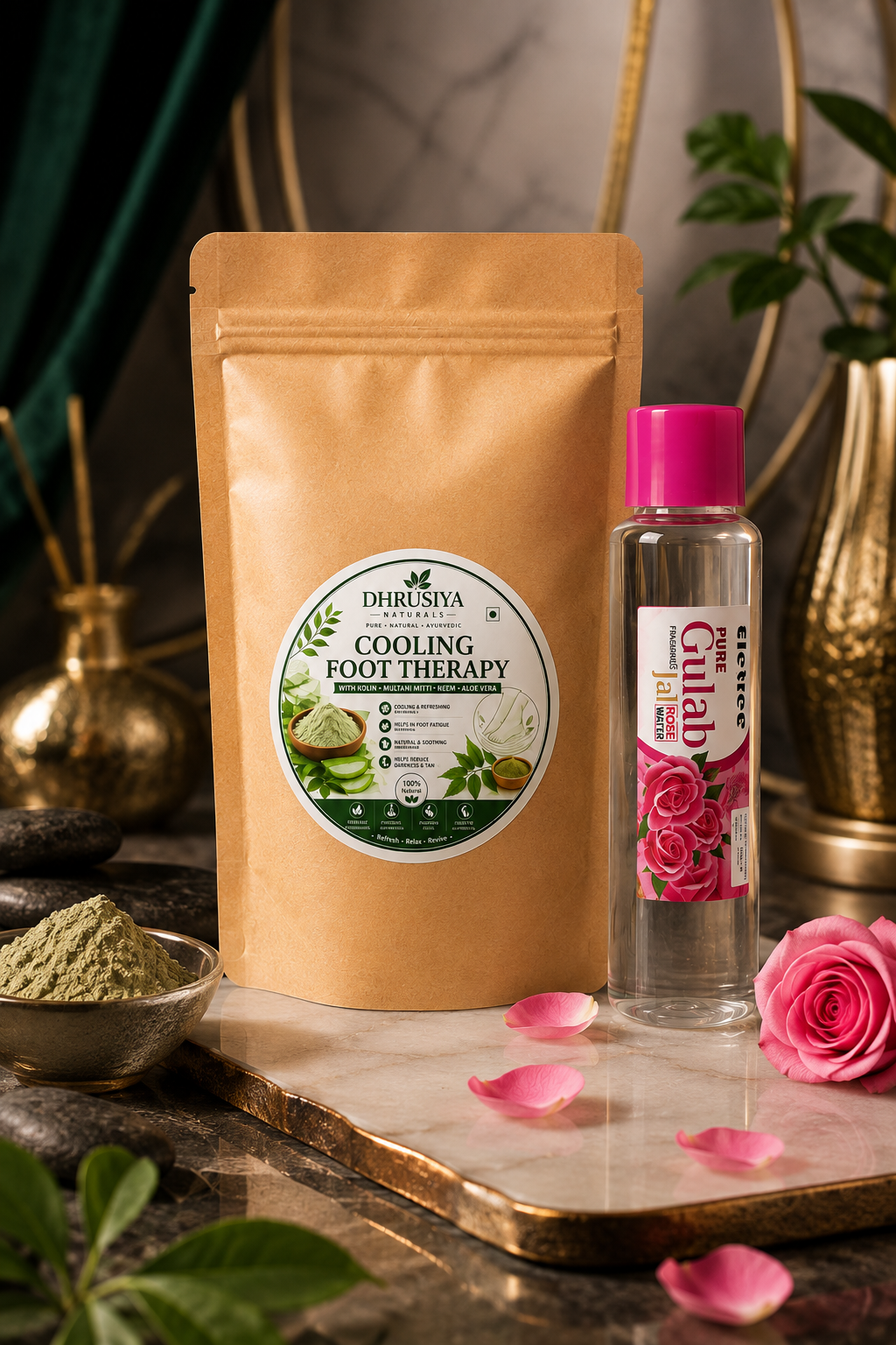 Dhrusiya Naturals Cooling Foot Therapy with Pure Gulab Jal – Herbal Foot Care for Refreshing & Soothing Comfort