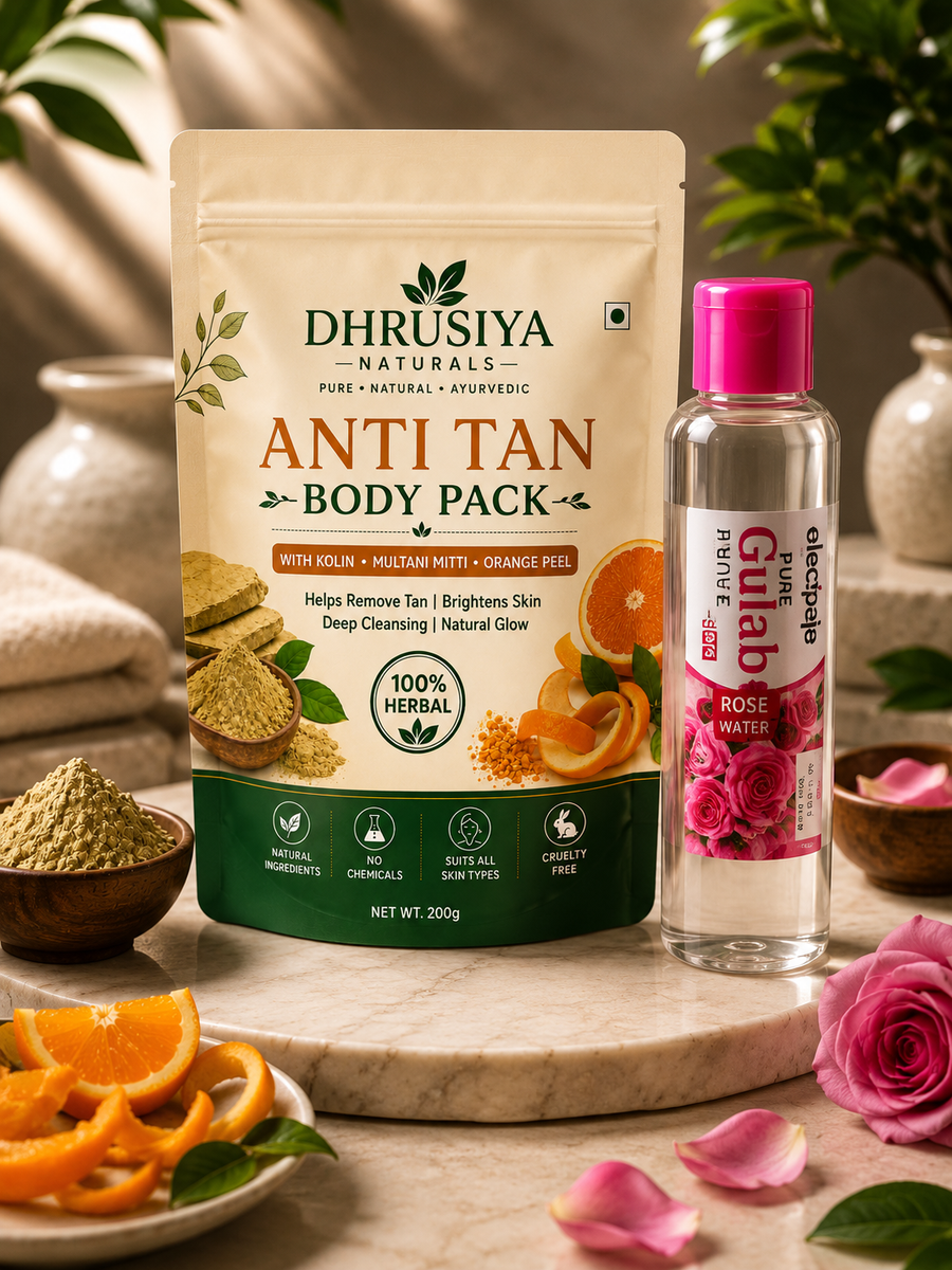 Dhrusiya Naturals Anti Tan Body Pack with Pure Gulab Jal – Herbal Skin Care for Fresh & Radiant Glow