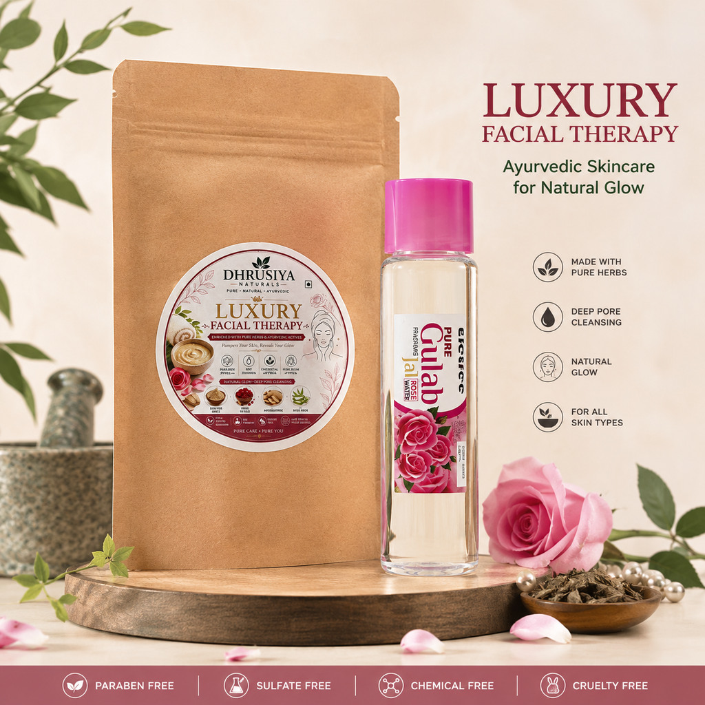 Dhrusiya Naturals Luxury Facial Therapy Kit with Pure Gulab Jal – Ayurvedic Skincare for Natural Glow